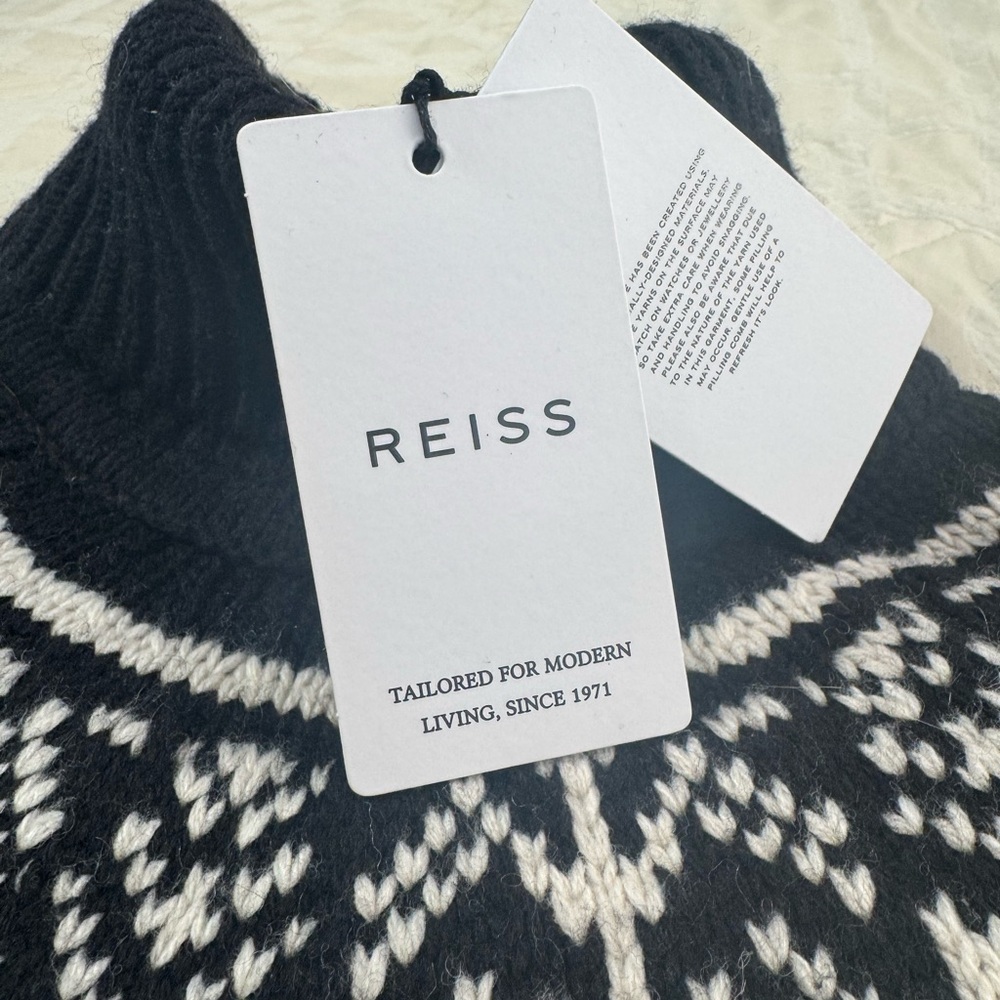 Reiss Black and White Patterned Knit Turtleneck Pullover - Picture 3 of 7